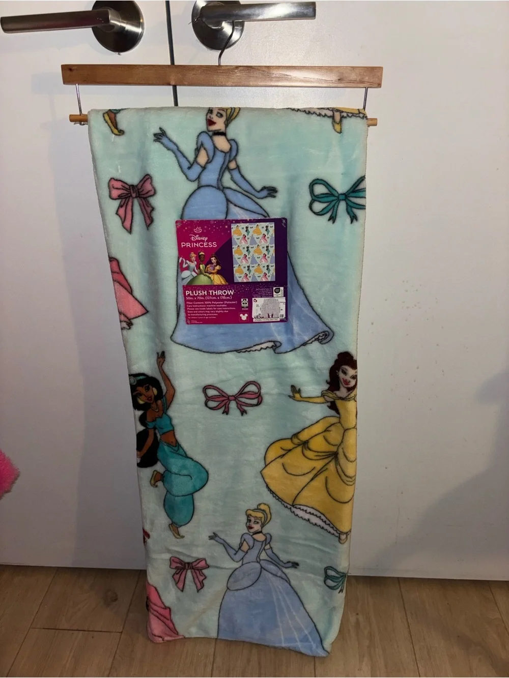 Disney Princess Plush Throw Blanket - Pastel Blue, Yellow, Pink